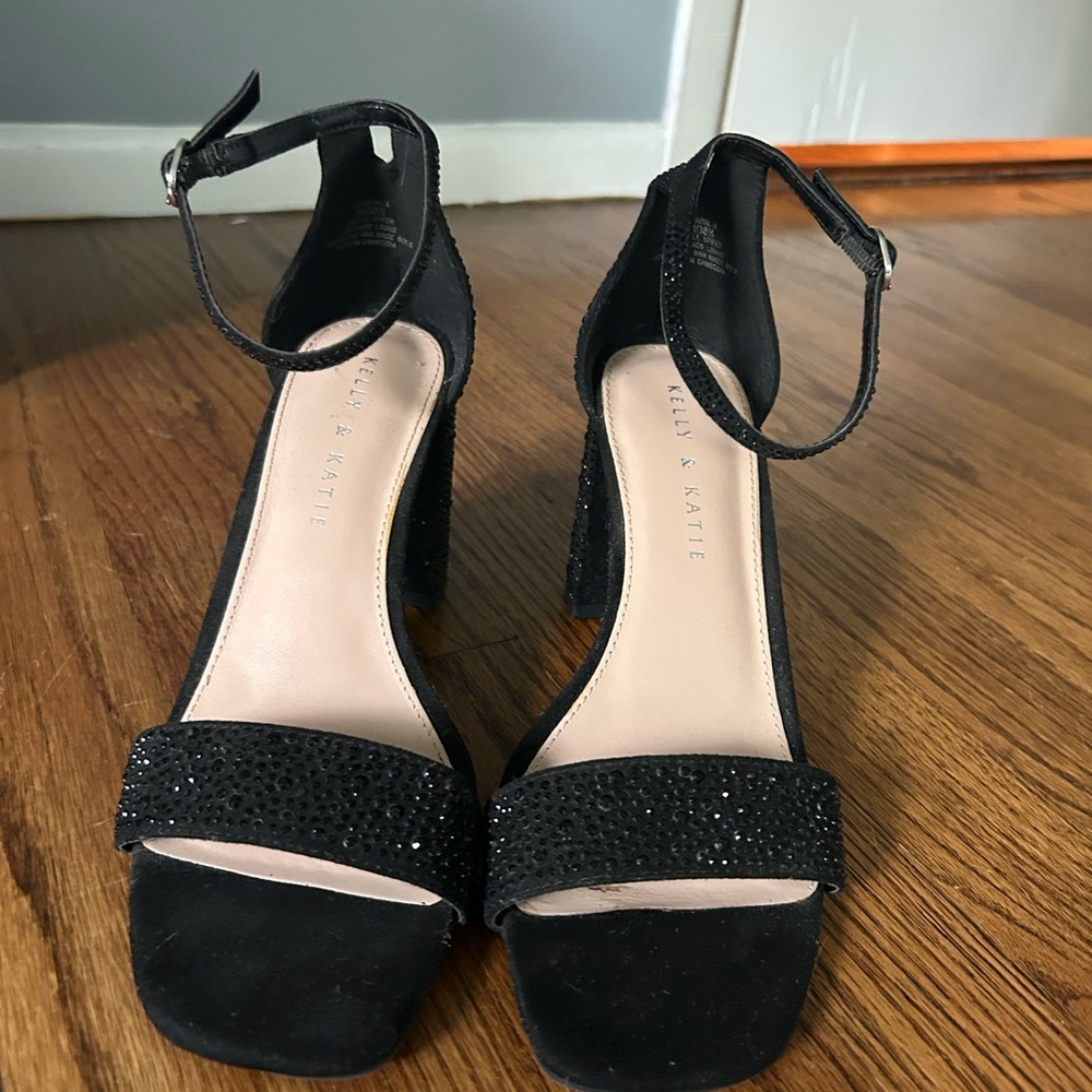 Kelly & Katie Black Heels with Glittery Ankle Strap